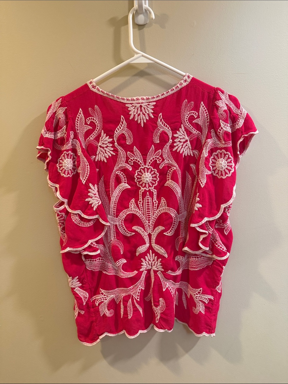 Solitaire Fuchsia Embroidered Ruffled Sleeve Tunic - Picture 4 of 7
